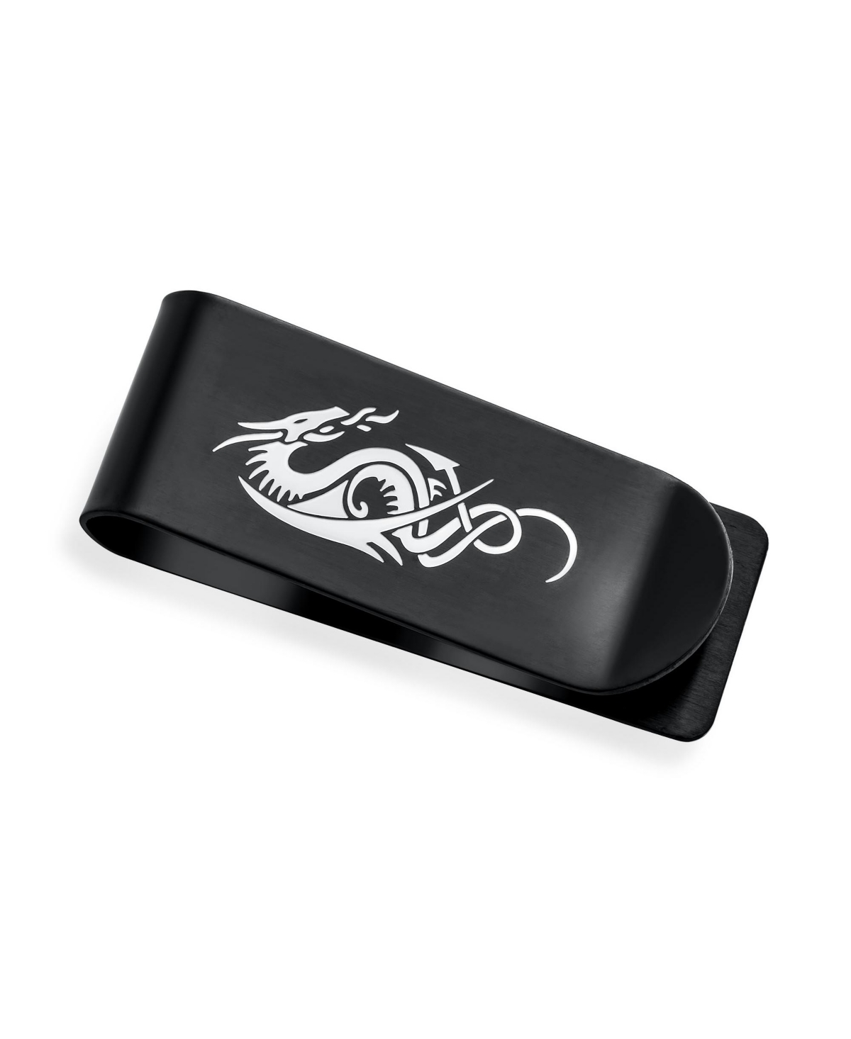Two Tone Dragon Money Clip Card Holder - Black Ip Stainless Steel - Black
