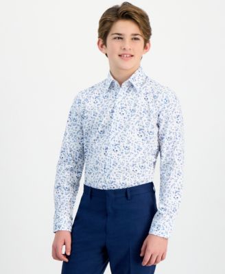 Big Boys Floral-Print Stretch Classic-Fit Dress Shirt