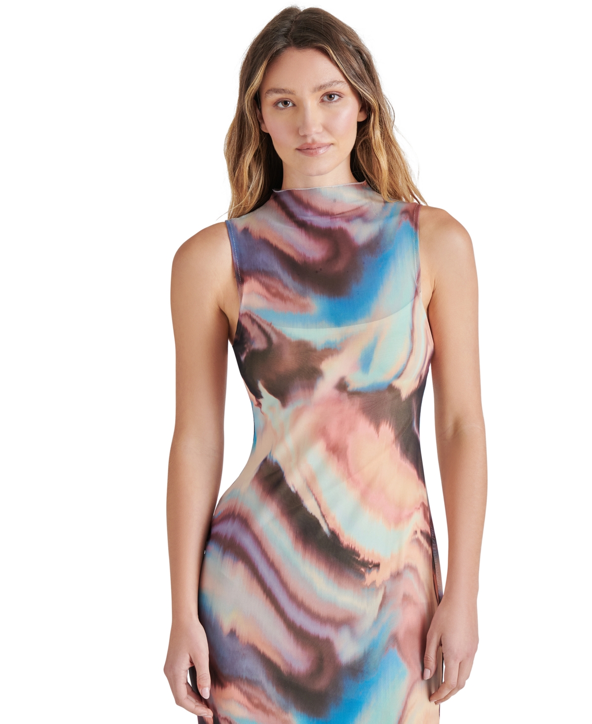 Steve Madden Sidra Funnel Neck Mesh Midi Dress In Desert Pink