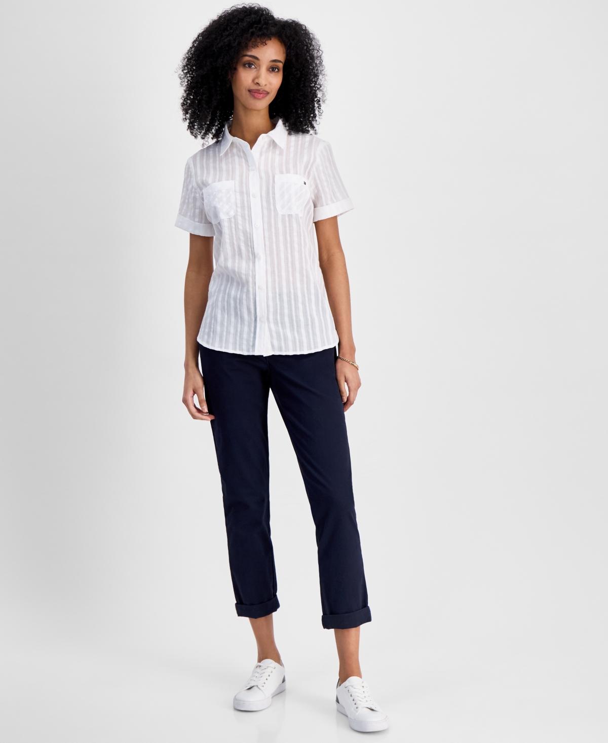 Tommy Hilfiger Women's Striped Cotton Camp Shirt In Bright White