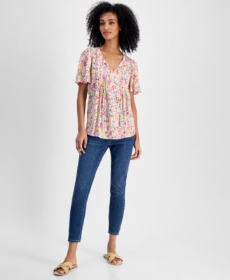 売れ筋商品|||トミー ヒルフィガー カットソー トップス レディース Plus Size Floral-Print Pintucked Top, Exclusively at Macy's Ivory Multi Tommy Hilfiger Women's Pintucked Floral-Print Top - Macy's