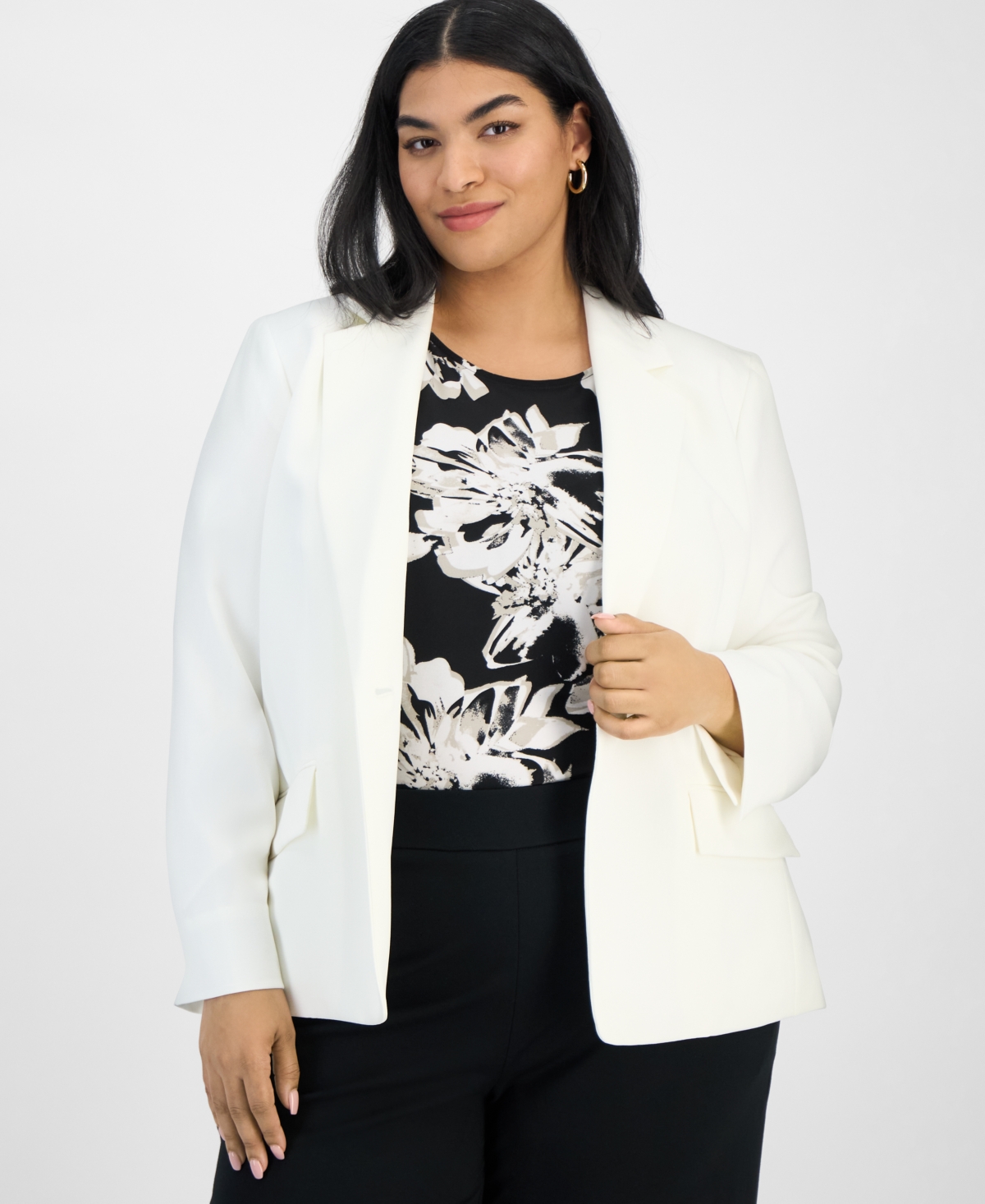 Kasper Plus Size Stretch Crepe One-button Blazer In Vanilla Ice