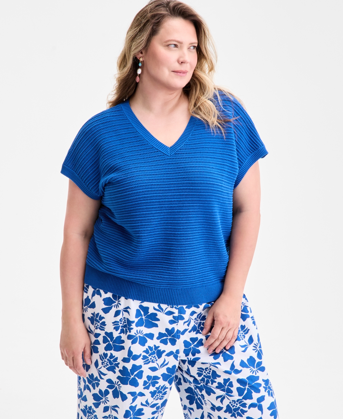 Plus Size V-Neck Dolman-Sleeve Top, Exclusively at Macy's - Abyss Blue