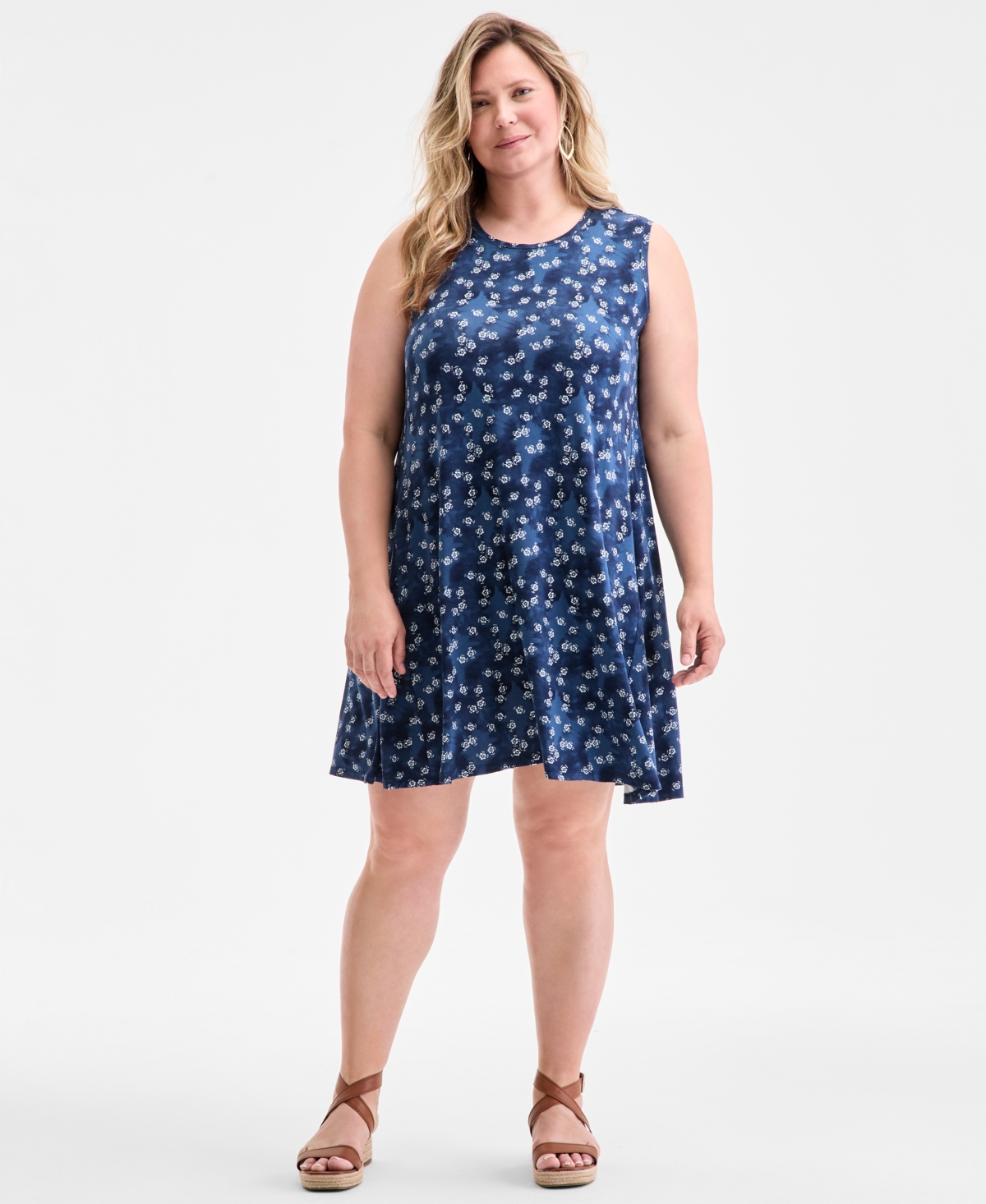 Plus Size Printed Sleeveless Flip Flop Dress, Exclusively at Macy's - Spot Floral Blue