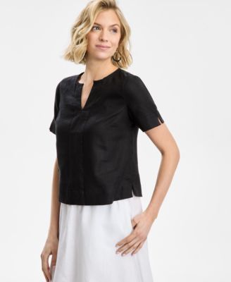 Charter Club - Women's Split-Neck Linen Top