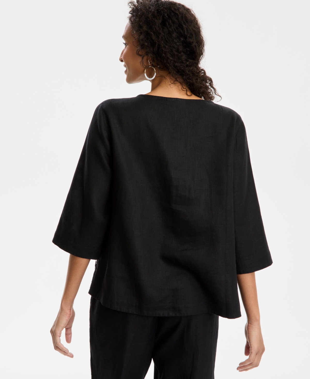 CHARTER CLUB WOMEN'S PALM-APPLIQUE 100% LINEN TOP, EXCLUSIVELY AT MACY'S 
