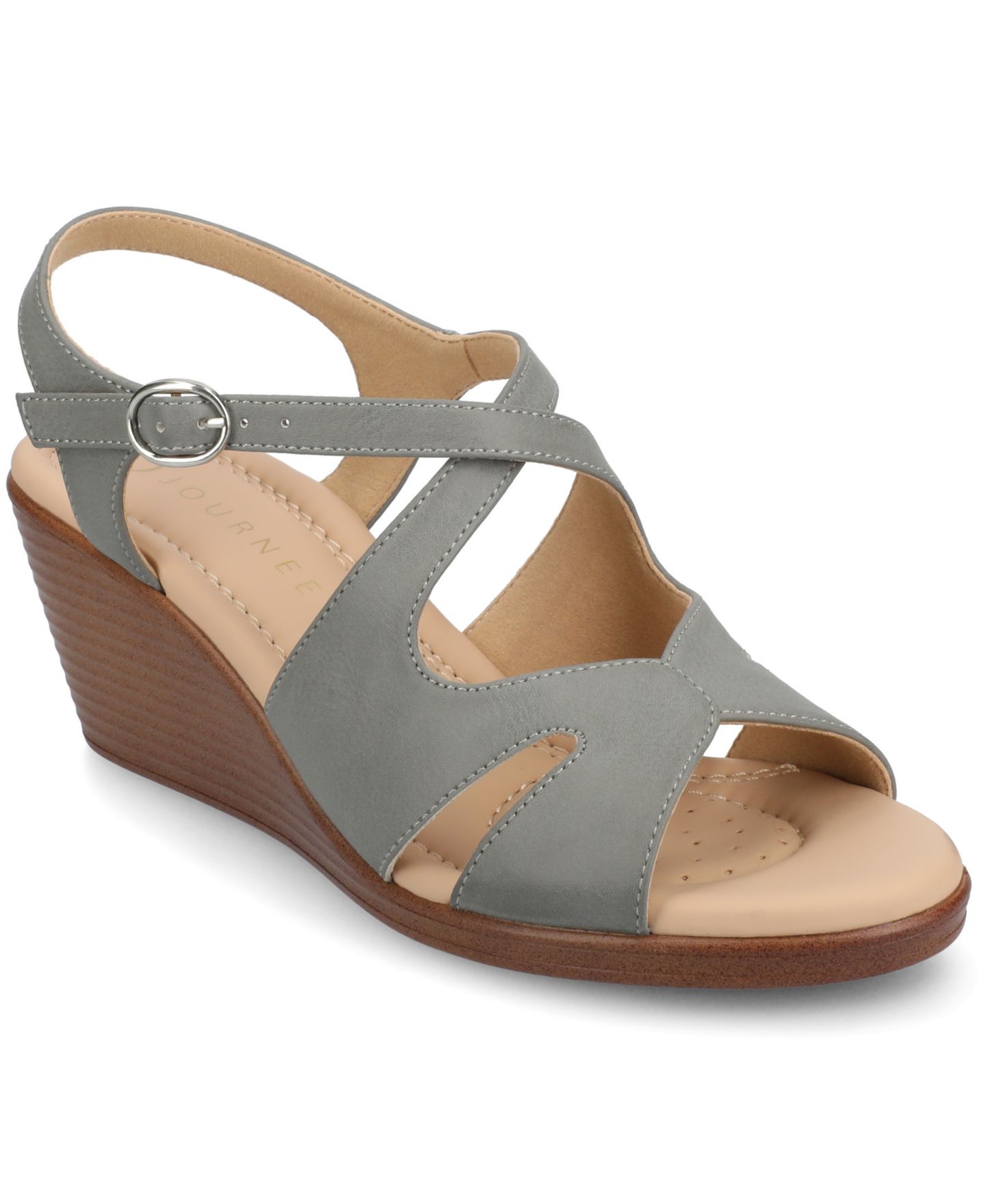Женские сандалии Journee Collection Kedzie2 Strappy Wedge, цвет: Серый — фото 1