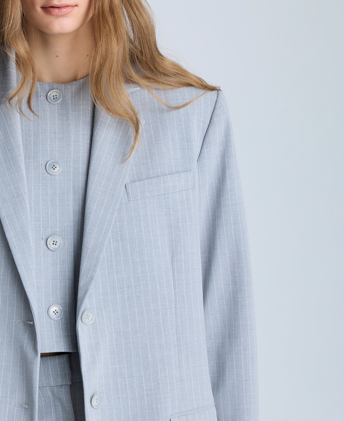 Kenneth Cole Pinstripe Button Notch Collar Jacket In Grey Dusk,pure White