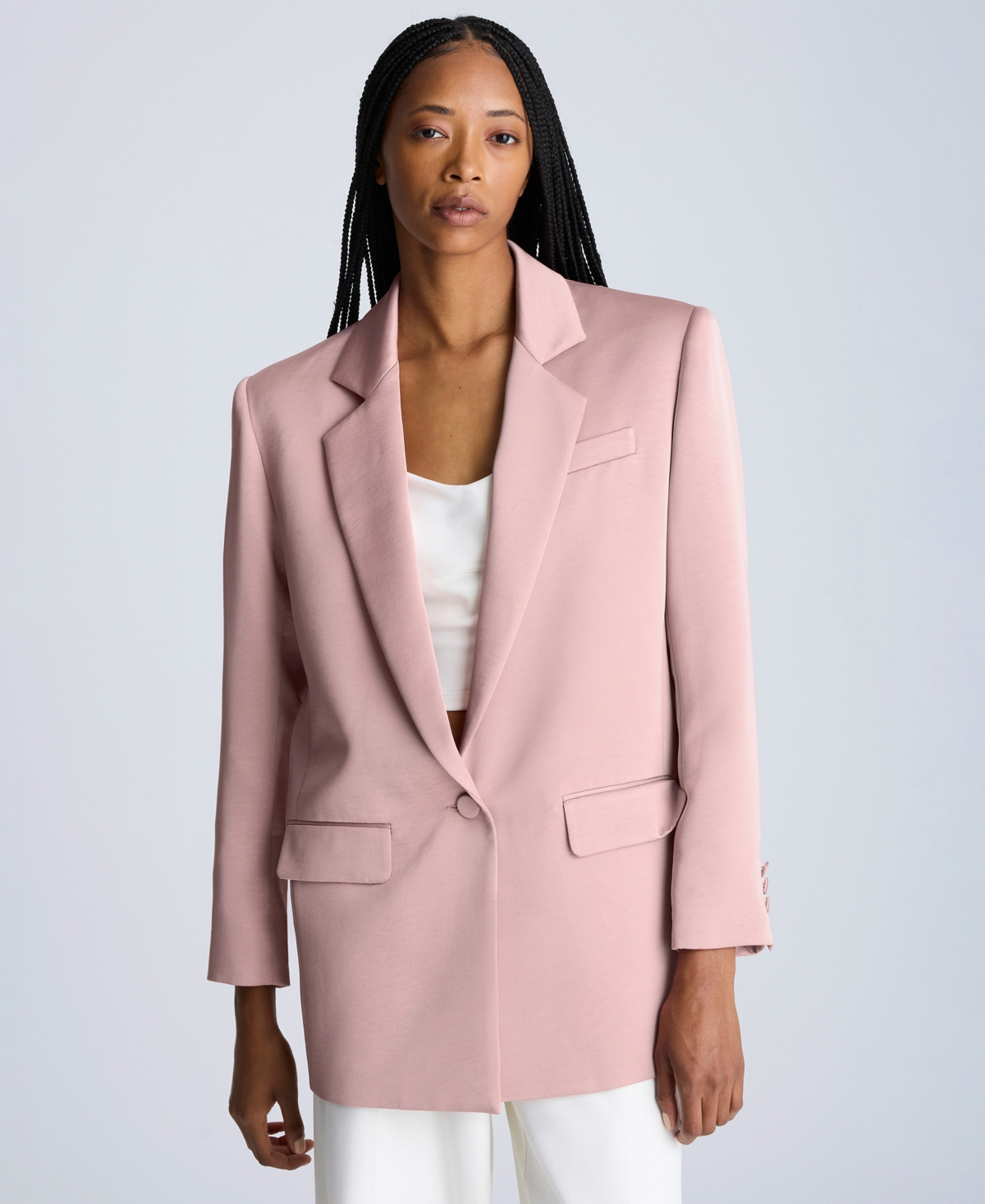 Kenneth Cole Satin Twill One Button Notch Collar Jacket In Rose