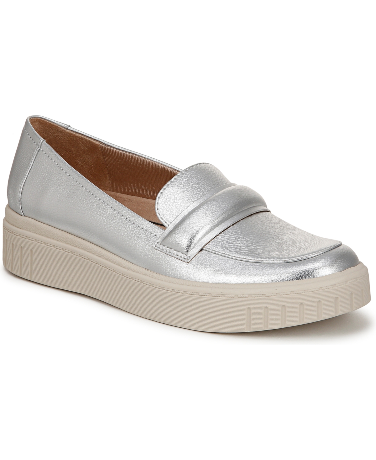 Shop Lifestride Women's Geneva Closed Round Toe Platform Penny Loafers In Silver Faux Leather
