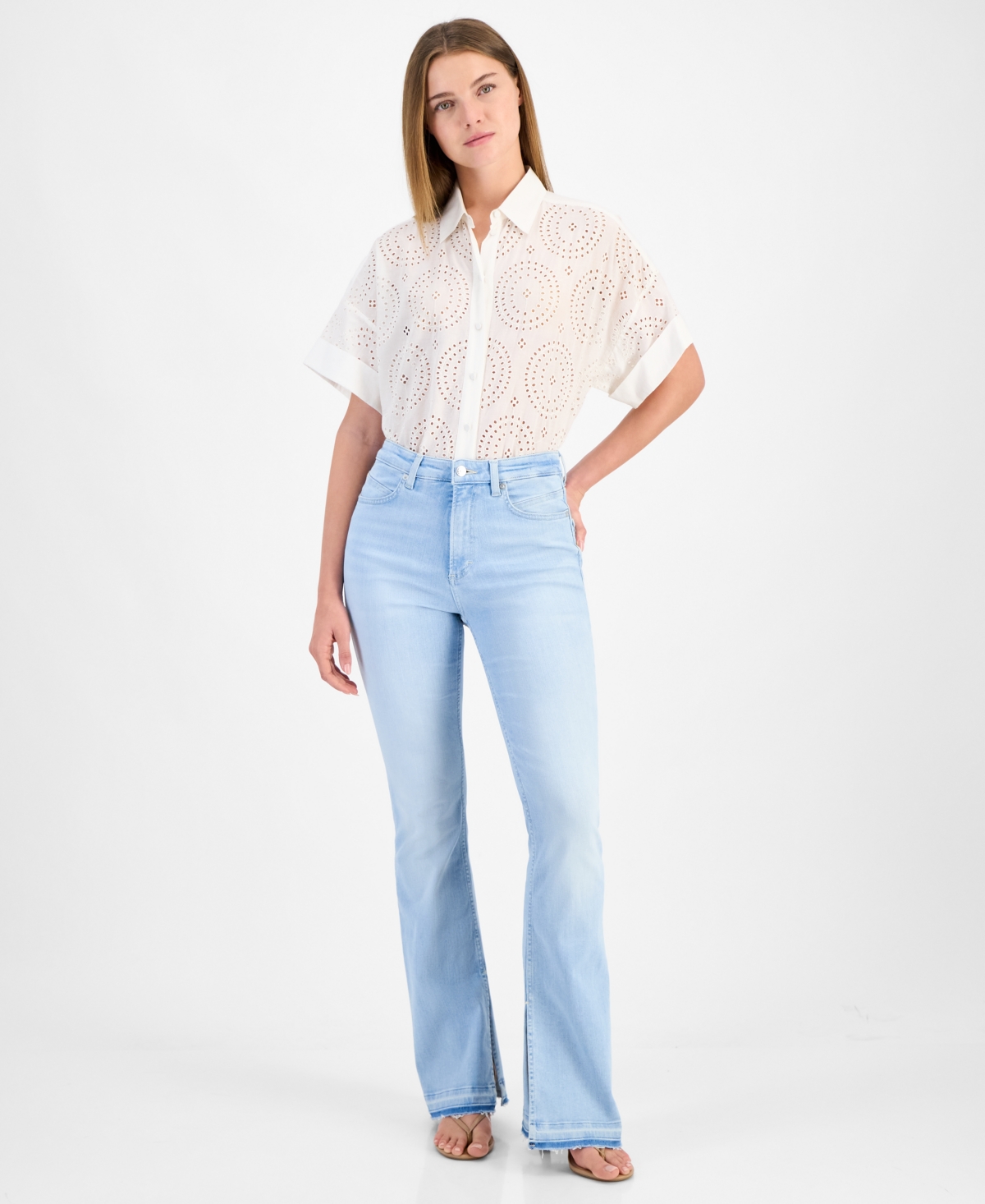 Women's Mid-Rise Slit-Flare-Leg Jeans - Bright Blue