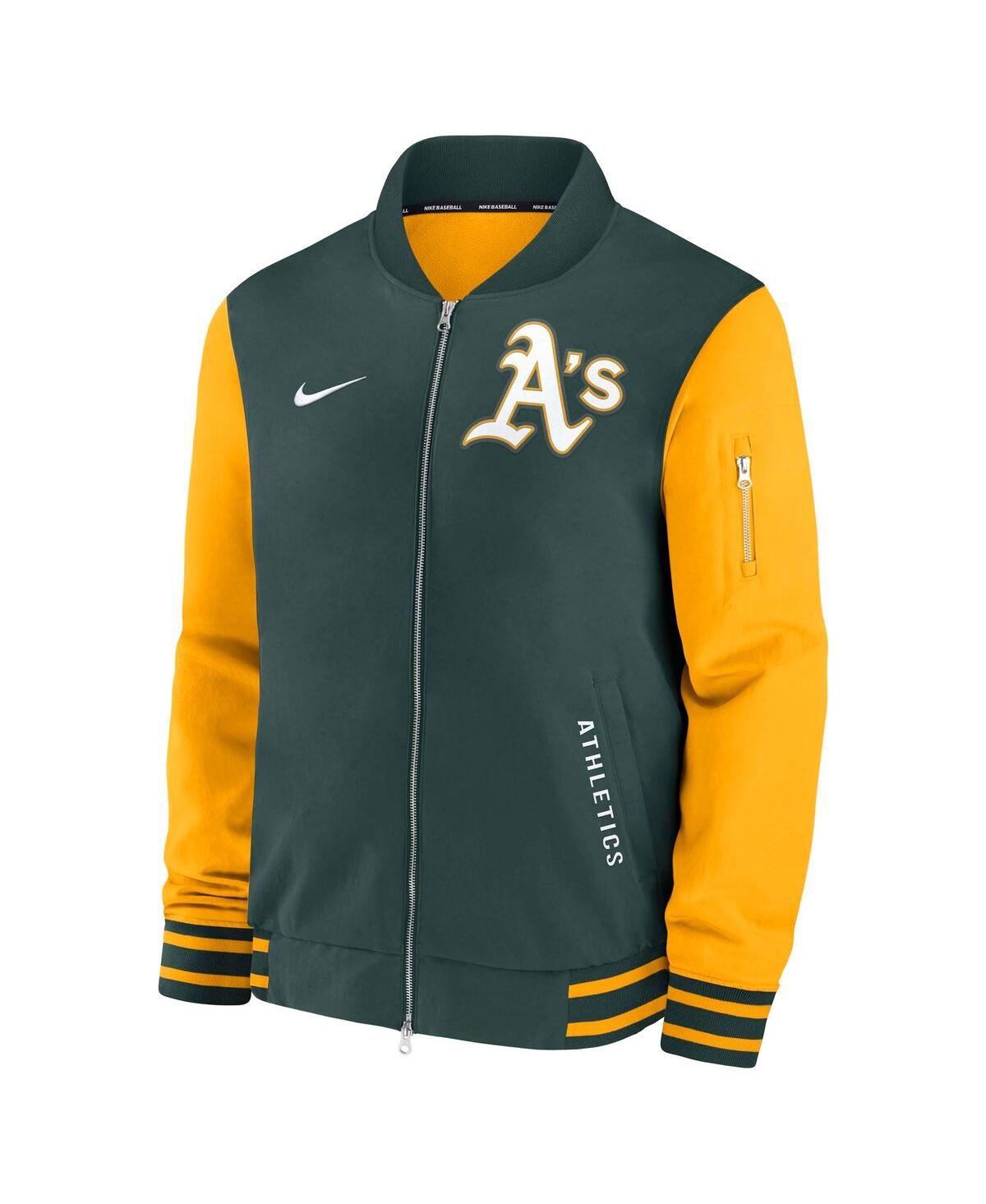 Nike Men's Green/gold Athletics Authentic Collection Dugout Full-zip Bomber Jacket In Yellow