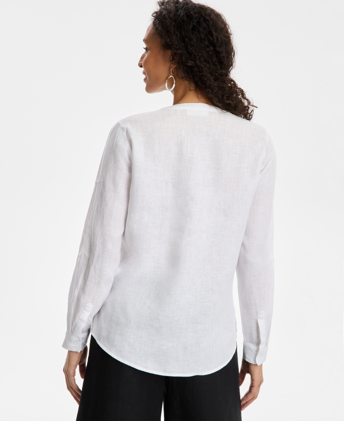 CHARTER CLUB WOMEN'S BUTTON-DOWN ROLL-TAB-SLEEVE WOVEN 100% LINEN TOP, EXCLUSIVELY AT MACY'S 