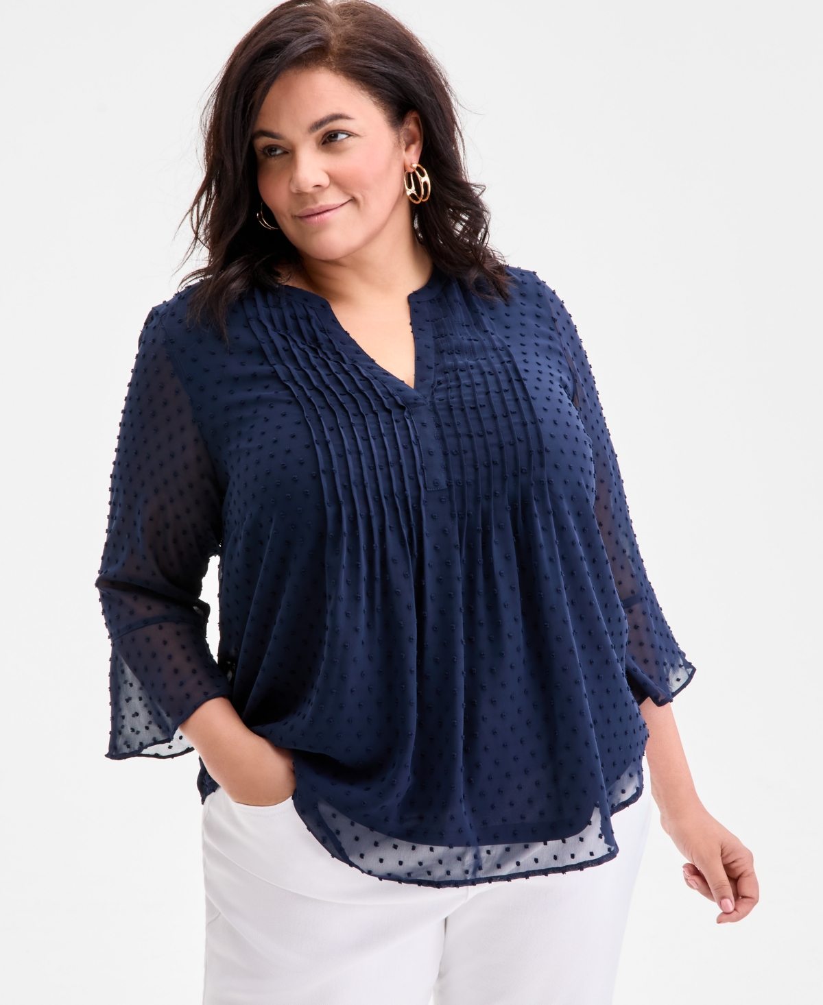 Plus Size Pintuck Blouse, Exclusively at Macy's - Pacific Aqua