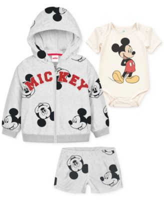 Disney - Baby Boys Mickey Mouse Hoodie, Bodysuit & Shorts, 3 Piece Set