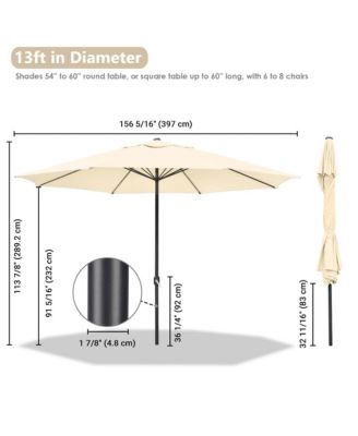 XL 13Ft Aluminum Patio Umbrella 8 Rib Heavy Duty Table Parasol Crank Outdoor Garden Deck Beach Furniture