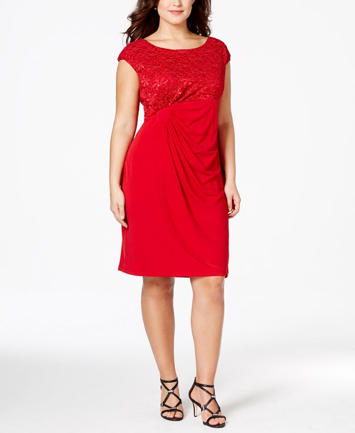 Connected Plus Size Lace Draped Dress & Reviews - Dresses - Women - Macy's