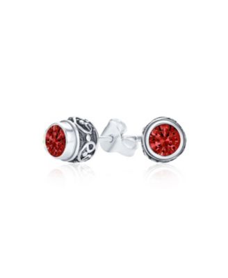 Boho Bali Tiny Round Stud Earrings Oxidized .925 Sterling