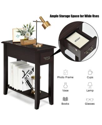 2-Tier Wood Drawer Shelf Narrow Bedside Sofa Side Table