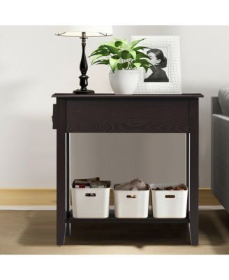 2-Tier Wood Drawer Shelf Narrow Bedside Sofa Side Table
