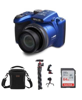 ProShot MN40Z 20MP Full HD Camera with 40x Optical Zoom, Blue, Bundle with MT-11 Multifunctional Octopus Tripod, 64GB SDXC Memory Card and