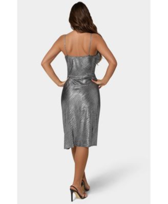 Women's Foil Pleat Cowl Midi Dress