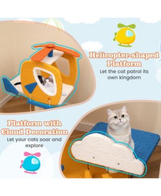 Indoor Small Aviation-Themed Cat Tree with Helicopter Top Perch Fun & Cozy Playhouse for Cats