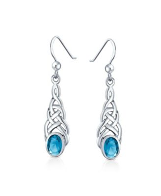Blue Topaz Amethyst Moonstone Celtic Knot Dangle Earrings in Sterling Silver