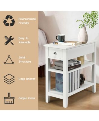 Set of 2 3Tier Nightstand Bedside Side End Table w/Double Shelves Drawer