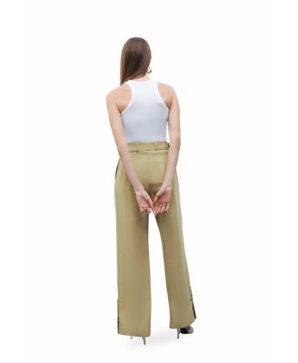 Women's Metal Buckle Detailed Belted Pants