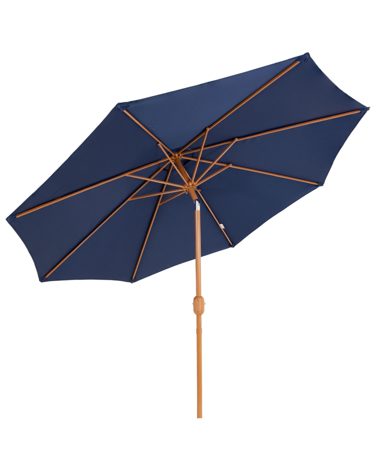 8.5 ft Outdoor Patio Umbrella with Push Button Tilt and Crank - Faux Woodgrain Finish - Large Vented Market Umbrella - Navy blue