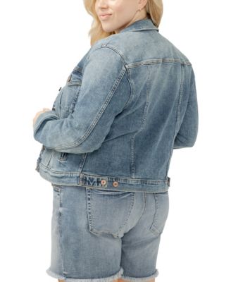 Plus Size Notched Crop Jean Jacket