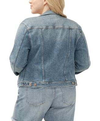 Plus Size Notched Crop Jean Jacket