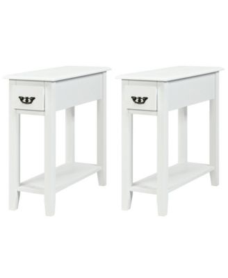 Set of 2 Nightstand 2 Tier End Bedside Sofa Side Table w/Drawer &Shelf