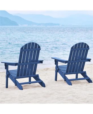 2-piece Solid Wood Folding Adirondack Chair, Blue