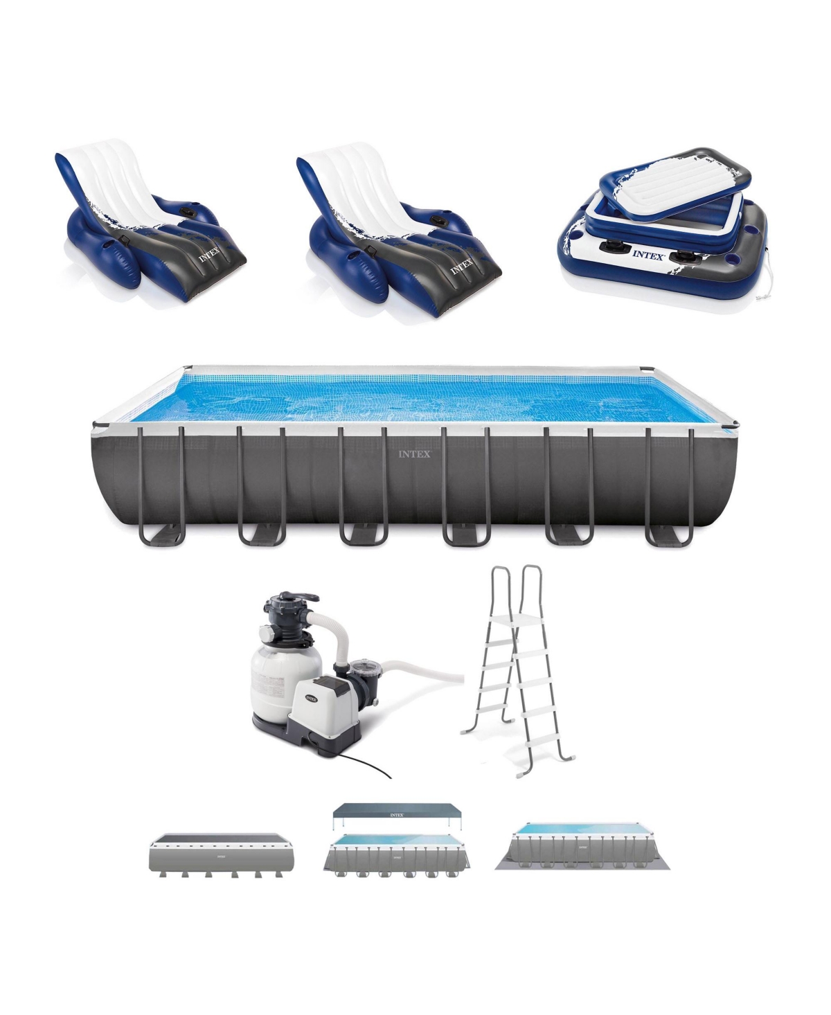 24 x 12 x 4.3 Foot Ultra Xtr Rectangular Pool, 2 Pack of Floats and Cooler