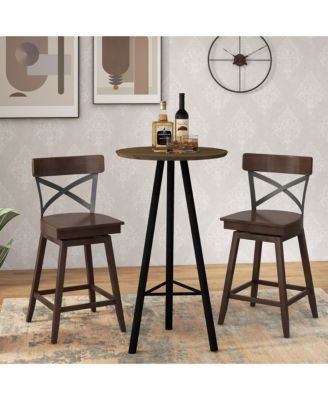 Set of 2 Wooden Swivel Bar Stools Counter Height Kitchen Chairs w/ Back