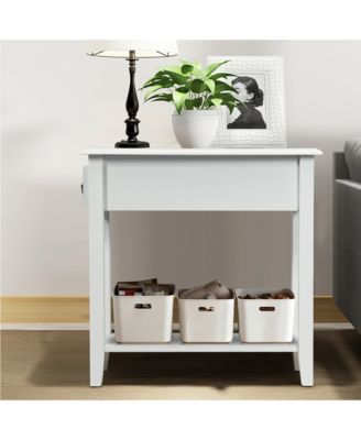 2 Tier End Bedside Sofa Side Table Narrow Nightstand w/Drawer &Shelf