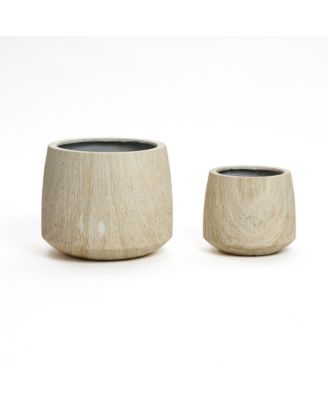 2-Piece Marble Brown Ribbed Texture MgO Planter Set, Indoor and Outdoor