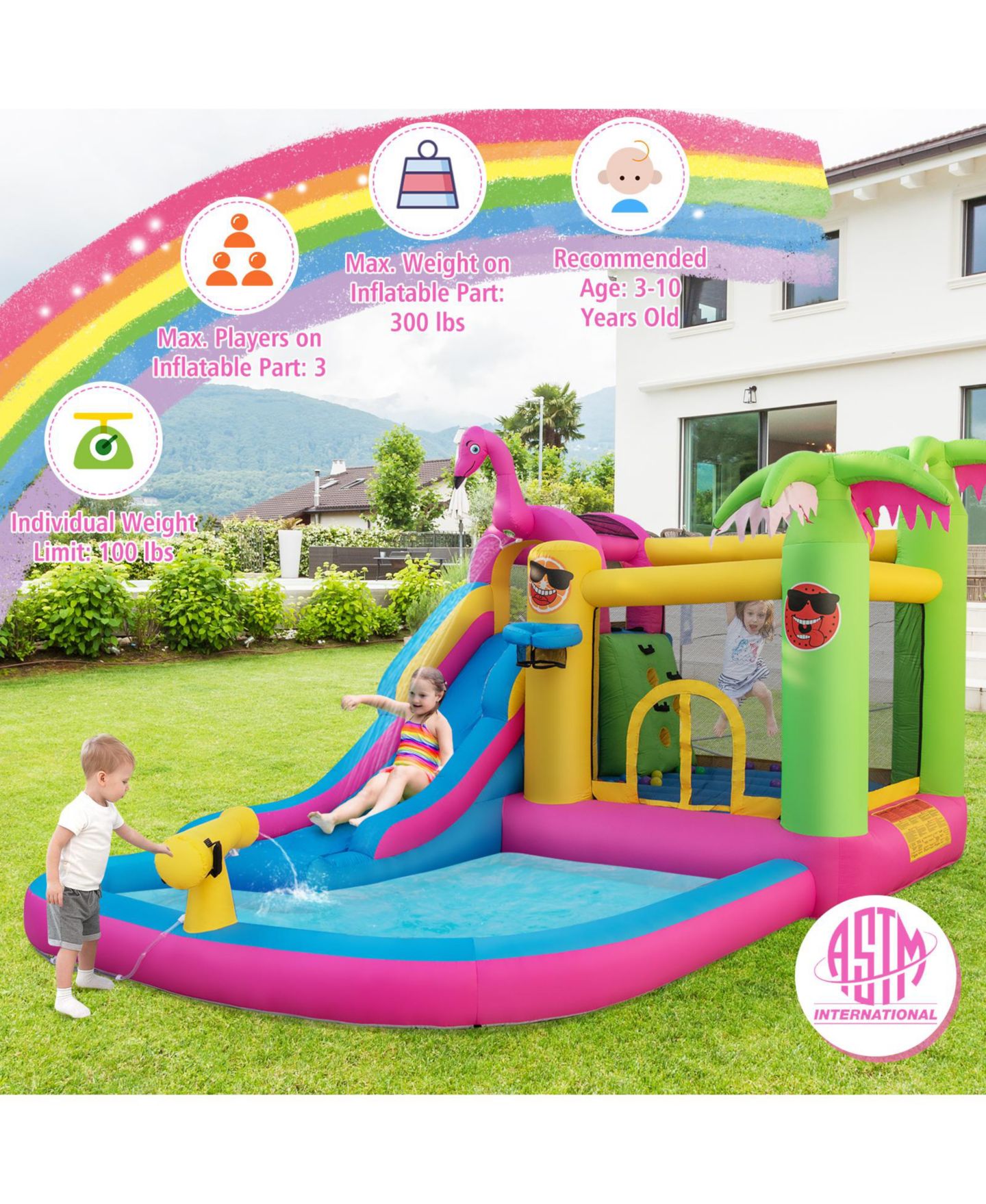 Детская игрушка Slickblue 15'L x 10'W x 8.5'H Inflatable Bounce Castle with Long Water Slide & Splash Pool, от 3 лет — фото 4