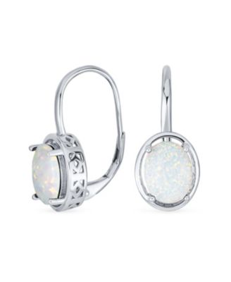 White Blue Purple Created Opal Dangle Earrings Sterling Silver