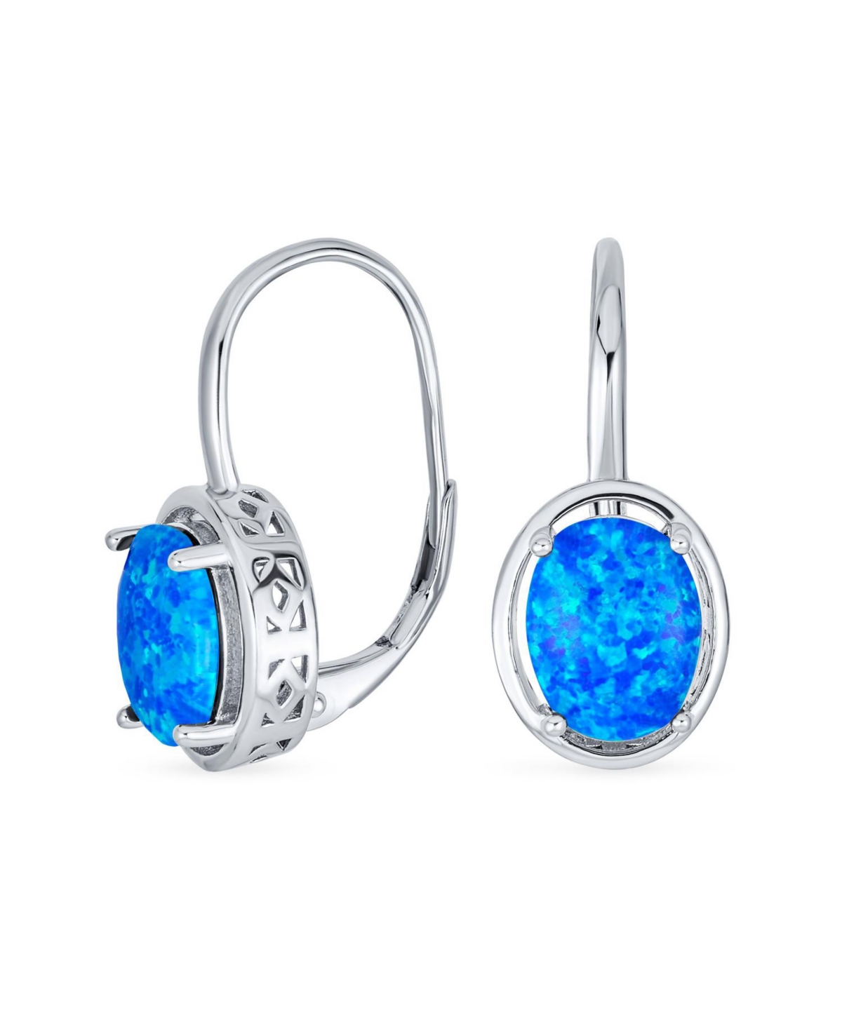 White Blue Purple Created Opal Dangle Earrings Sterling Silver - Silver blue