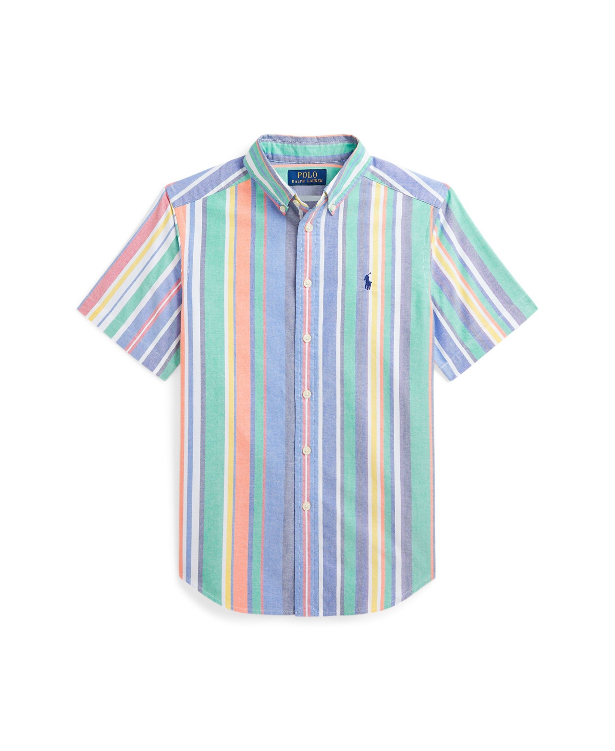Polo Ralph Lauren Big Boys Striped Oxford Short-sleeve Shirt In Navy Red Multi