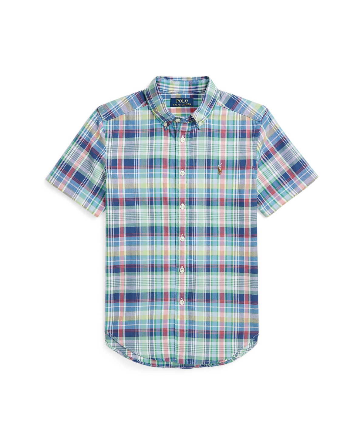 Polo Ralph Lauren Big Boys Plaid Oxford Short-sleeve Shirt In Navy,green Multi