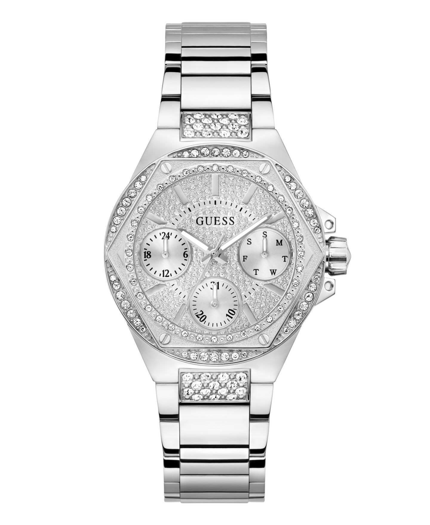Женские часы GUESS Multifunction Silver-Tone Stainless Steel Watch, 38mm — фото 1