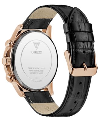 Men's Multifunction Black Genuine Leather Watch, 44mm