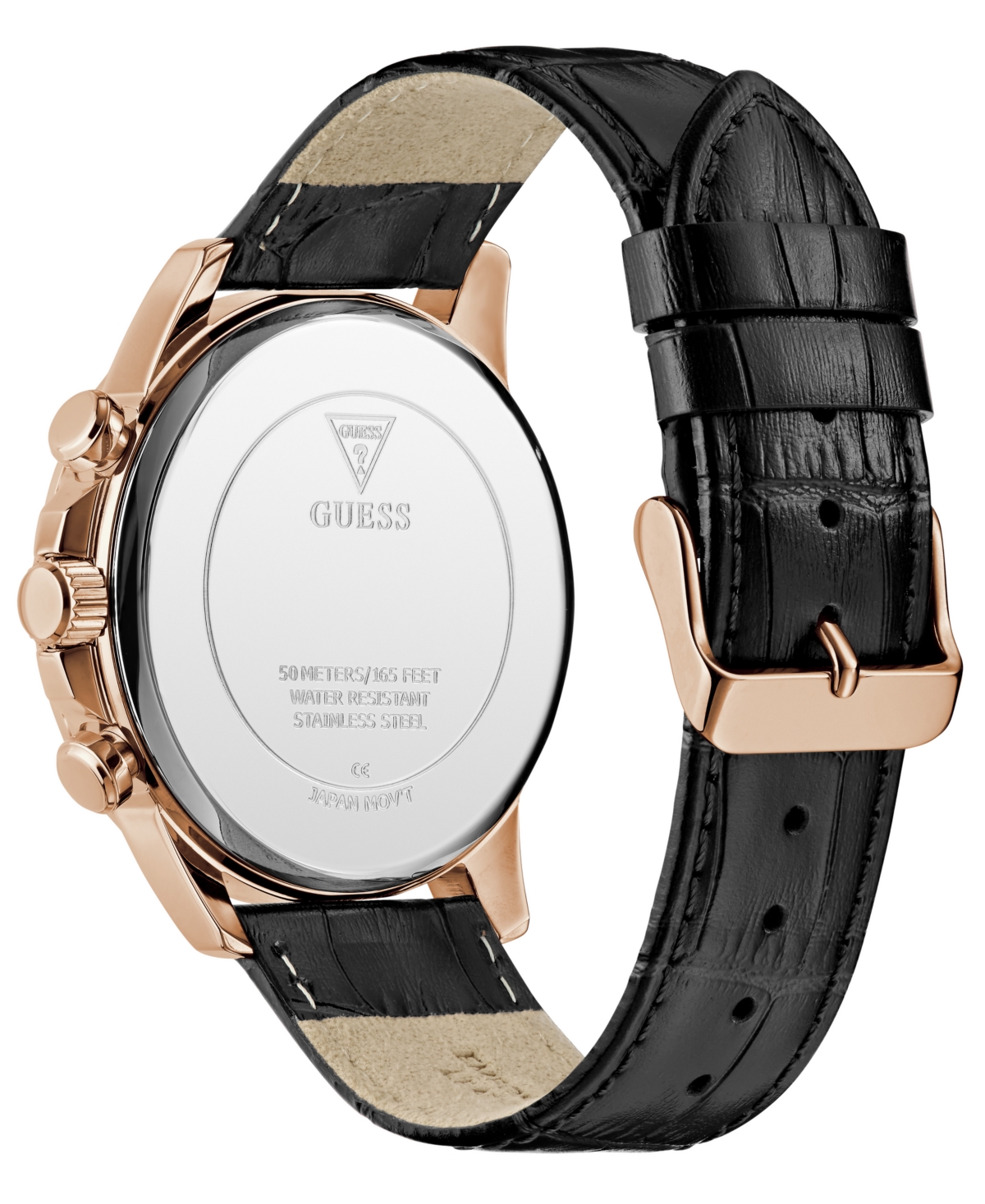 Guess Men's Multifunction Black Genuine Leather Watch, 44mm