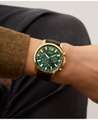 Men's Multifunction Black Genuine Leather Watch, 44mm