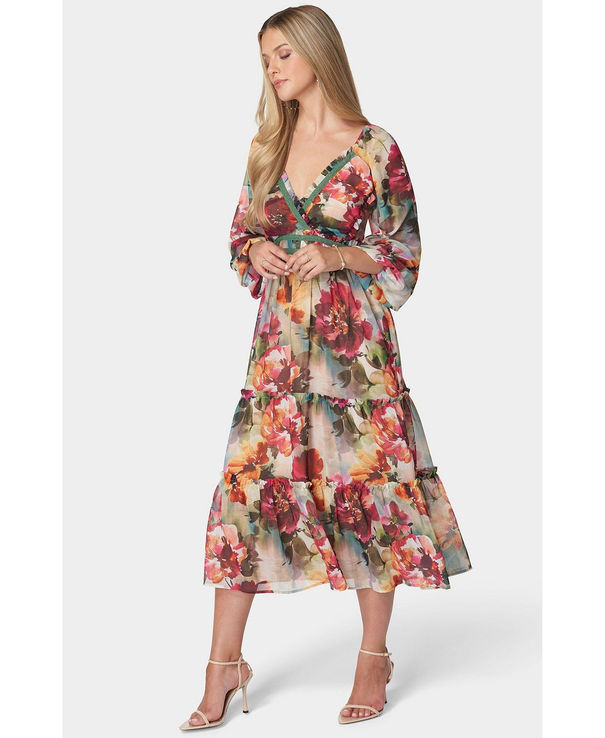 Women's Lace Up Back Chiffon Midi Dress