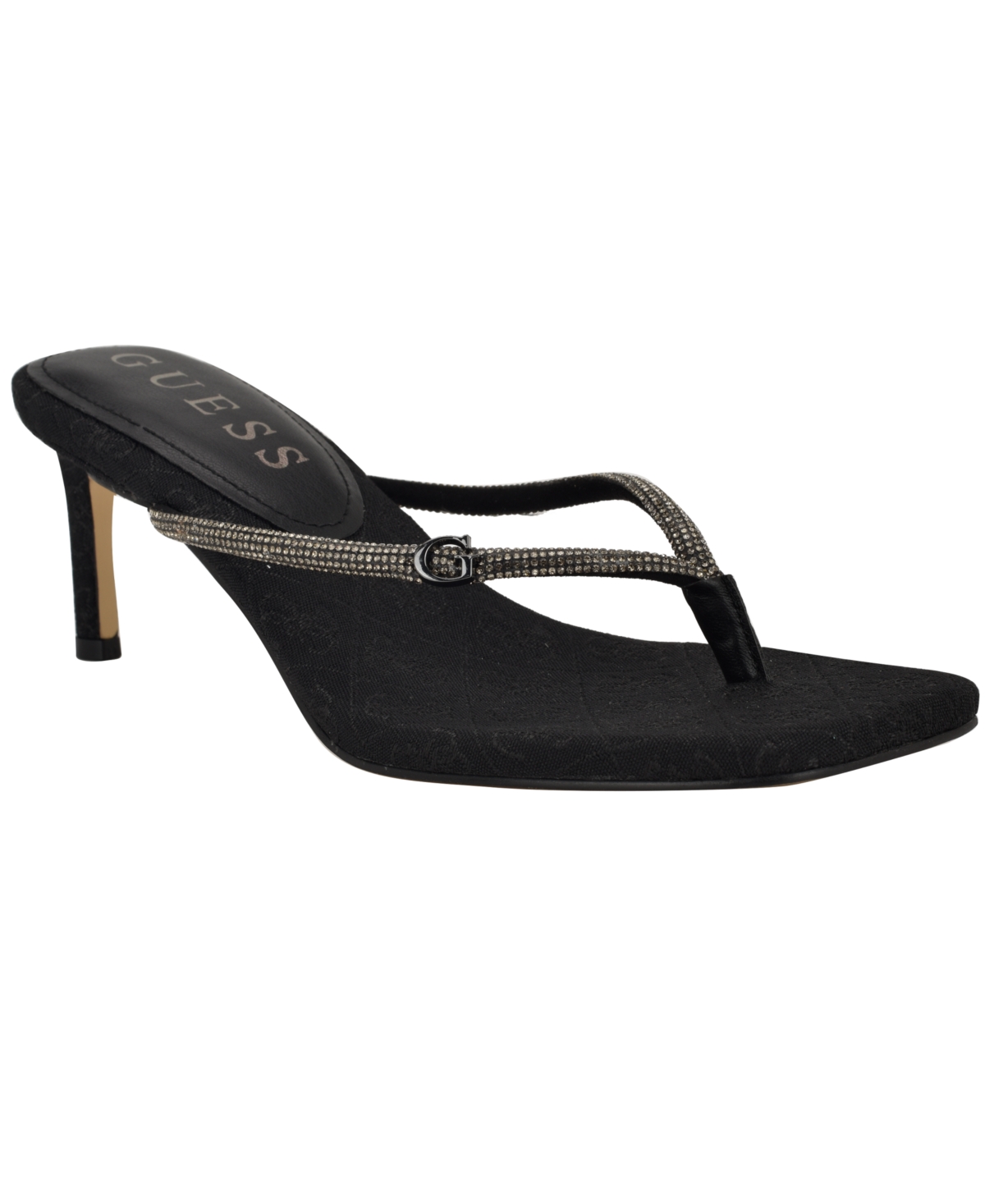 Shop Guess Women's Mayan Rhinestone Thong Kitten Heel Sandals In Black